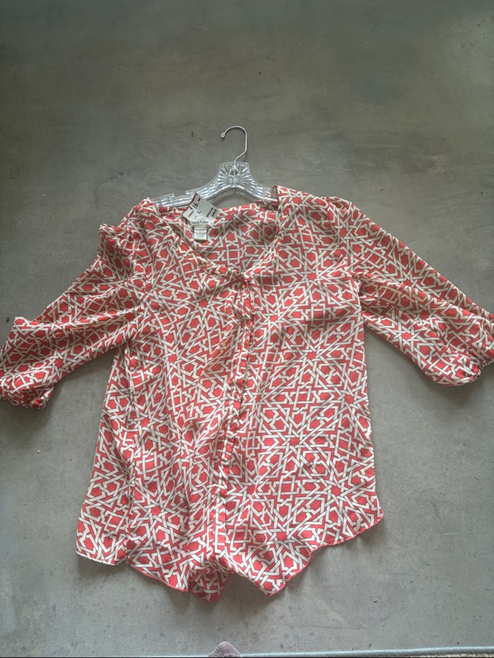 Love Notes Coral and Cream Geometric Button-Up Blouse